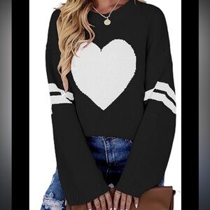 Heart Knit Sweater in Black & White NWT